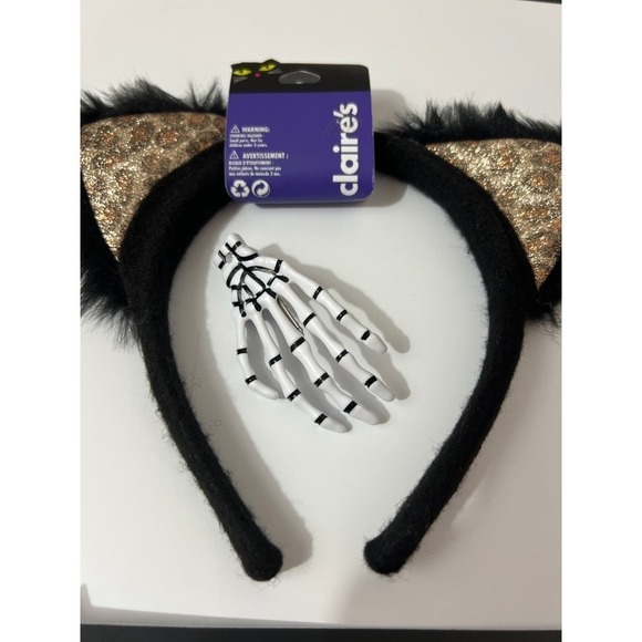 Halloween‎ Girl’s Cat Ears Headband Black Cat Choker Bat Body Stickers skeleton - Picture 2 of 4